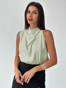 Firerie 女士优雅时尚新款通勤办公室日常度假音乐节不对称褶皱杏色衬衫，春夏 - 薄荷藍 - 查看 5