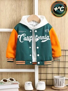 SHEIN Áo khoác bóng chày lót lông cừu ấm áp, kiểu dáng thường ngày cho bé trai/bé gái, màu cam/xanh lá cây, chất liệu dày dặn, có khóa kéo, thích hợp cho mùa thu/đông. - Nhiều màu - Xem 4