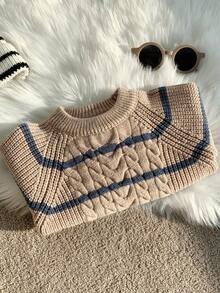 SHEIN 男女通用婴儿可爱条纹长袖毛衣，休闲百搭，适合秋冬季 - 彩色 - 查看 9