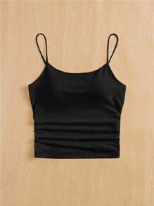 SHEIN PETITE 女士白色紧身圆领透气基本款吊带背心 女士黑色吊带背心 无胸罩背心