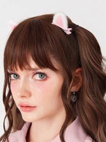 ROMWE Kawaii 1双纯白色过膝袜+1双可爱猫耳发夹，猫耳性感白色纯色女学生及膝袜，高品质猫耳发夹，超薄弹力透视紧身裤 - 彩色 - 查看 8