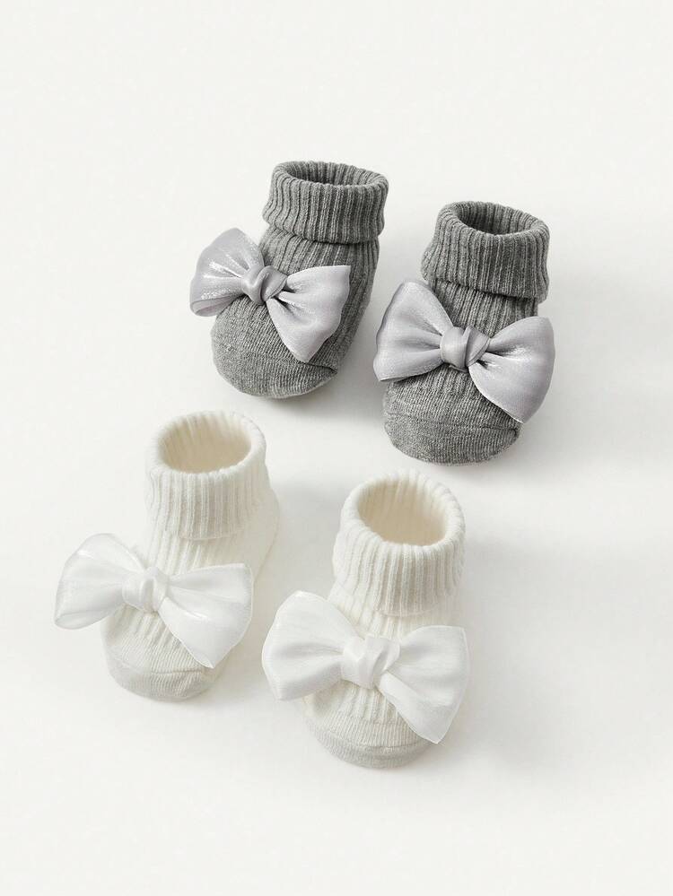 Cozy Pixies 2双女婴蝴蝶结可爱短款保暖袜，适合日常搭配 - 彩色 - 查看 5