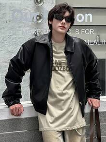 DAZY Teen Boy Padded Coat, Fall Leather Jacket - Black - View 4