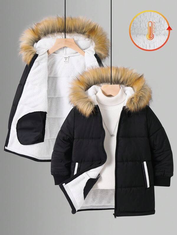 SHEIN 1pc Young Boys' Fashion Casual Hooded Warm Thermal Lined Jacket, Comfortable For Back To School, Birthday, Baby Shower, Baby Party, Suitable For Autumn/Winter Baby Boy Coat Winter Fall