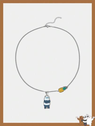 We Bare Bears X SHEIN 1pc 20mm Cute Cartoon Bear Pattern Necklace