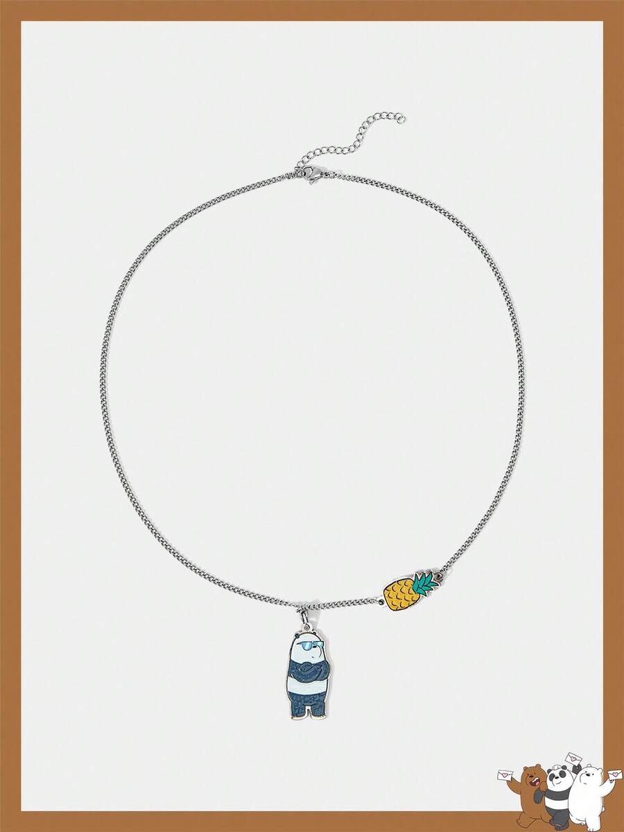 We Bare Bears X SHEIN 1pc 20mm Cute Cartoon Bear Pattern Necklace - Multicolor - View 1