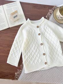 Cardigan casual a tinta unita con collo rotondo per bambina