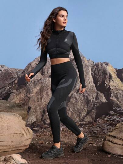 In My Nature 2 pièces Ensemble tenue décontractée pour femme : Top à manches longues et leggings, ensemble de workout