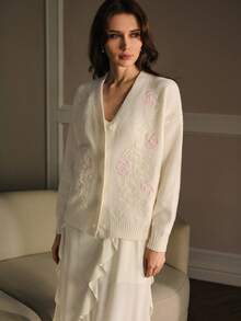 MOTF PREMIUM EMBROIDERY BUTTON UP CARDIGAN - Apricot - View 5