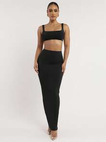 Silquee 魔力系列纯灰色宽领无袖吊带背心，休闲修身，性感女式背心+加长裙，基本款，柔软弹力亲肤面料，零压力塑身衣，双层设计，特殊拼布工艺，国际认证安全 - 黑色 - 查看 9