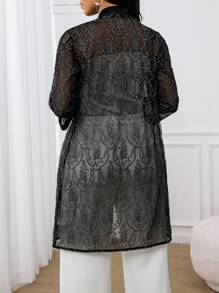 SHEIN Lady Women's Elegant Black Tea Party Cardigan,Shiny Shimmering Filigree Fabric Thin Midi Jacket,Lightweight Autumn Winter Clothes Casual Vacation Simple - White - View 2