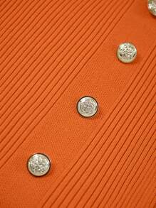 Franclia 女士优雅修身圆领短袖开衩装饰纽扣针织连衣裙，夏季大学针织毛衣 - 橘色 - 查看 7