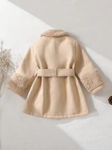 Souflis Souflis 女婴幼儿新生儿优雅毛领外套，保暖冬季秋季夹克 - 杏色 - 查看 2