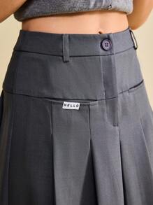 Muvela Váy xếp ly dài vừa phải màu tương phản có túi phong cách học đường cổ điển dành cho nữ, đa năng cho mùa tựu trường vào mùa thu - màu đen - Xem 6