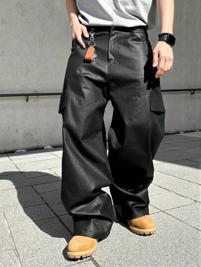 Manfinity EMRG Men's Black PU Leather Pants, Loose Straight Leg, & Versatile Leather Trousers Men Black Leather Pants Men Wide Leg Pants Men Oversized Pants Black Leather Streetwear Pants Men Baggy Pants,Streetwear,Boyfriend Gifts. Men Baggy Wide Pants Baggy Black Pants Men Oversized Pants Black Baggy Pants Men