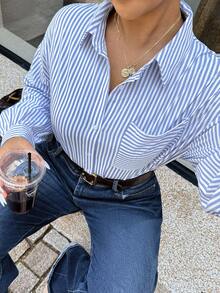 Dripcurv Plus Striped Print Drop Shoulder Shirt