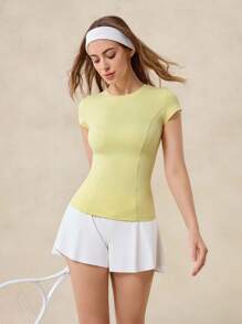 OutZeal Women Sweat Wicking Tummy Control Soft Tight T-Shirt Sports Tee Running Tennis Gym Workout Tops - Yellow - View 9