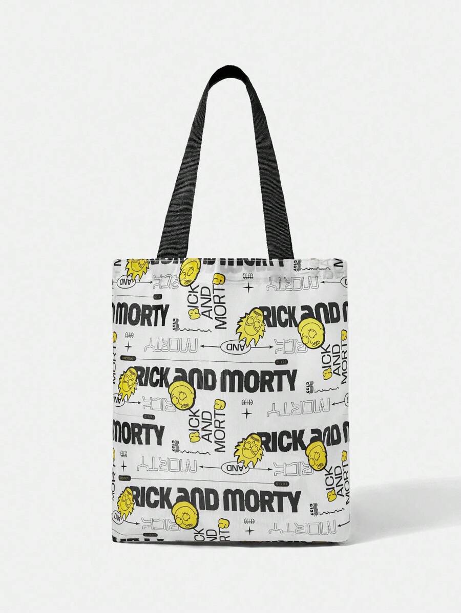 Rick and Morty X SHEIN Túi xách thời trang nữ họa tiết chữ và chân dung - trắng - Xem 1