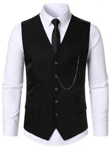 Manfinity Mode Acessório de decoração com corrente combinando da moda masculina, conjunto de terno casual masculino para uso diário, combinando com colete - Preto - Ver 3