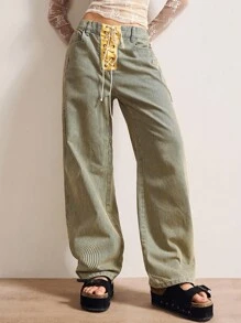 Bohemela Quần jeans nữ dệt sọc thường ngày phong cách BOHO Thu/Đông - Màu xanh lam - Xem 4