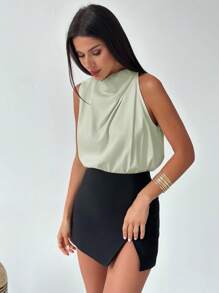 Firerie 女士优雅时尚新款通勤办公室日常度假音乐节不对称褶皱杏色衬衫，春夏 - 薄荷藍 - 查看 6