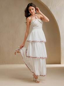 Anewsta 女装春夏拼搏波西米亚重工刺绣橡筋荷叶边白裙 - 白色 - 查看 6