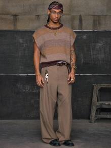 AXEPEAK Chaleco de punto casual de moda con cuello redondo y contraste de color para hombre, otoño e invierno - Multicolor - Ver 3