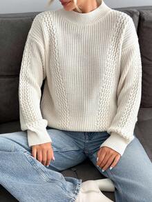 SHEIN Tall Áo len dệt kim màu trơn cỡ lớn cho nữ - Màu be - Xem 1