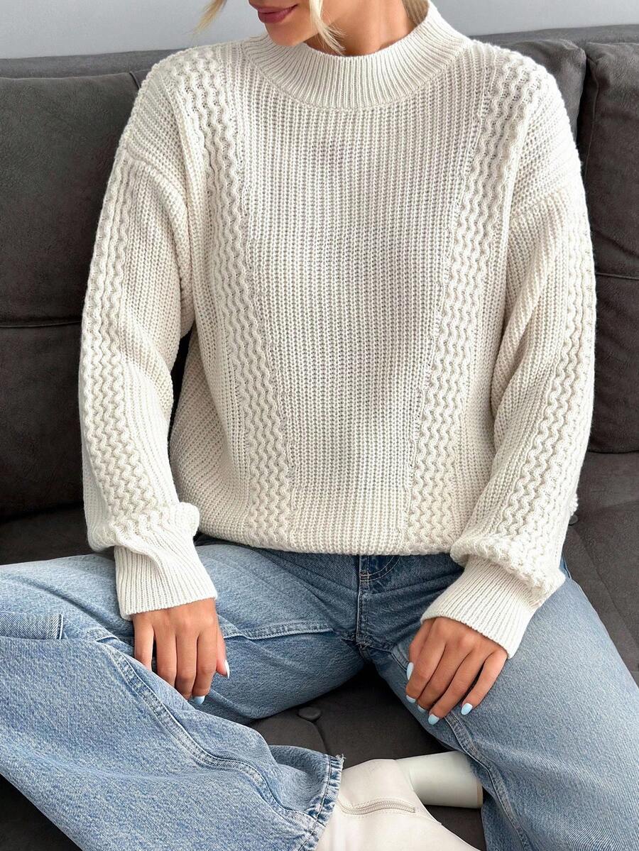 SHEIN Tall Áo len dệt kim màu trơn cỡ lớn cho nữ - Màu be - Xem 1