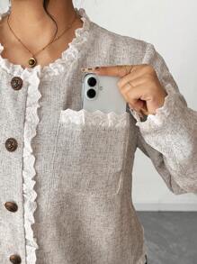 Elenzga Plus Size Women Elegant Lace Trim Cardigan Fall Winter Cloth For Women Autumn - Multicolor - View 7