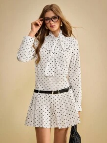 Muvela Váy ngắn xếp nếp họa tiết chấm bi cổ điển dành cho nữ, phong cách thanh lịch thích hợp cho tiệc trà chiều, đi chơi đêm, tụ tập bạn bè, sang trọng - trắng - Xem 7