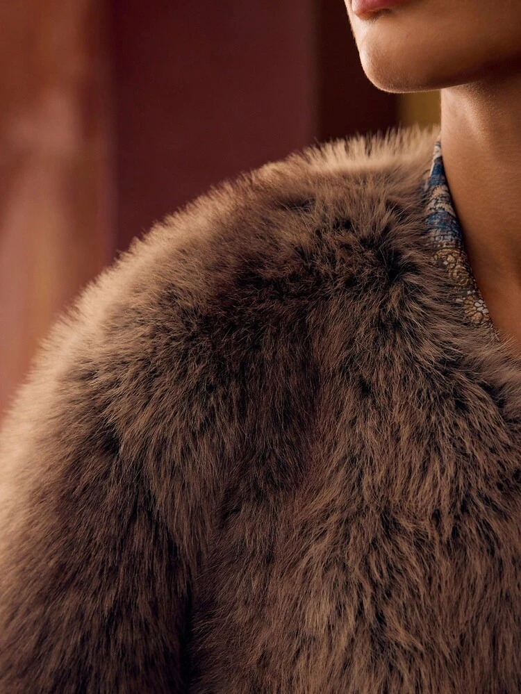 ROUND NECK LONG FAUX FUR COAT, AUTUMN/WINTER