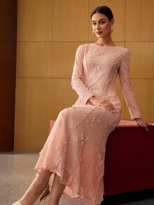 MOTF PREMIUM APPLIQUES ZIPPER DRESS - Pink - View 1