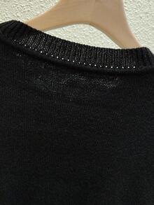 Linhara Suéter de cuello redondo de manga larga y talla grande de unicolor y casual de felpa para mujer - Negro - Ver 6