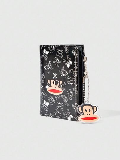 Paul Frank X ROMWE 1 pieza Billetera corta casual unisex con diseño creativo de calavera y patrón de dibujos animados de piratas