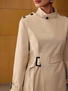 MOTF PREMIUM 立领系腰带风衣 - 卡其色 - 查看 4