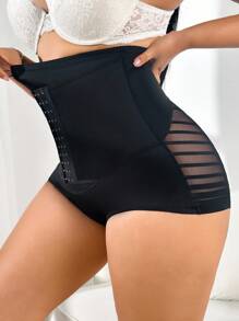 SHEIN 大码纯色高腰塑身连体衣 - 黑色 - 查看 3
