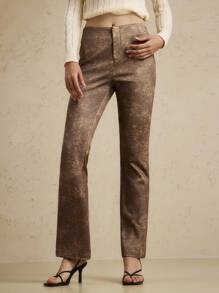 Briarwyn Pantaloni casual vintage a gamba dritta di stile "Old Money" da donna, adatti per l autunno e l inverno, abiti vintage da donna per l estate - Cachi - Visualizzare 1