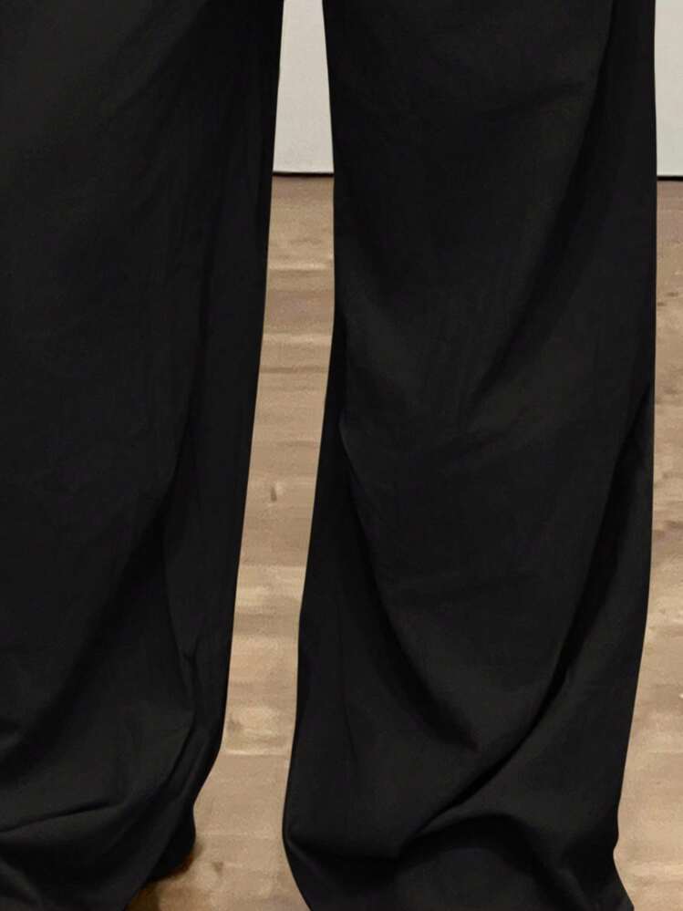 SHEIN ICON 超低腰复古宽松阔腿加长裤 - 黑色 - 查看 7