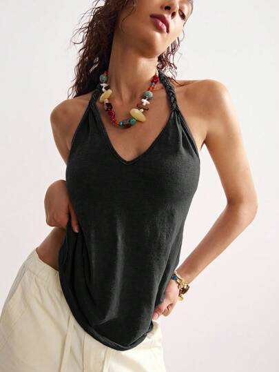 Bohemela Women's Casual Solid Color Knit Loose Fit Tank Top Women Tank Tops Summer Women Top Boho Tank Top Women Halter Tops For Women