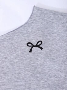 青少年女孩蝴蝶结印花不对称露肩不对称下摆休闲运动衫 - 灰色 - 查看 6