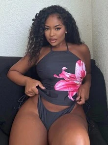 Alexandranx Tankini de traje de baño de mujer con estampado floral y tirantes finos