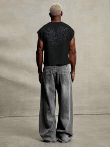 PAVTROS Manfinity Streetrush Men's Street-Style Popular INS Matching Spider Web & Heart Embroidered Top, Loose Fit, Boyfriend/Husband Gift, Anniversary Gift, 2000s Style