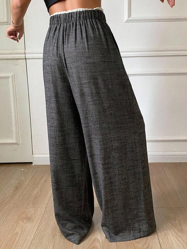 Women's Casual Loose Fit Drawstring Waist Patchwork Color Block Wide Leg Pants, Spring/Summer