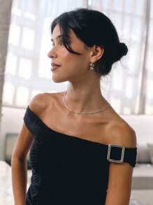 Nöista 露肩上衣，配有可调节金属扣肩带，正面有褶饰 - 藍色 - 查看 9