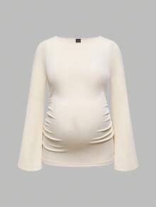 SHEIN Maternity Solid Color Round Neck Fitted Casual Long Sleeve T-Shirt