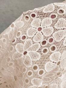 Pariaura Women's Lace Hollow Embroidered Sleeveless Elegant Top Clothes For University - Apricot - View 7