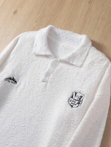 Manfinity Joysei 男士休闲蓬松翻领长袖毛衣毛绒毛衣橄榄球衫 90 年代毛衣 Polo 衫，秋冬 - 白色 - 查看 3