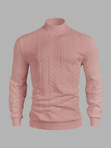 Manfinity Mode Áo nỉ chui đầu cổ dài tay tối giản màu trơn cho nam, mùa thu - Bụi hồng - Xem 3