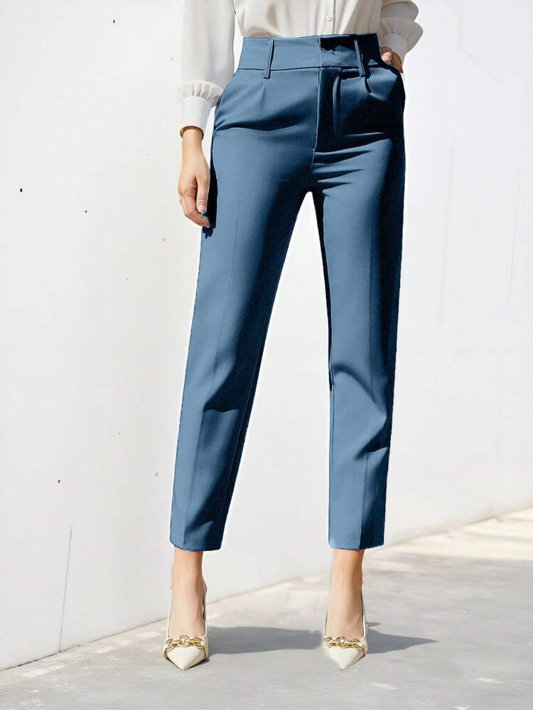 EURMUSE Women's Solid Color Simple Daily Suit Pants  - Dusty Blue - View 5